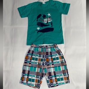 NWT Bumeex Short Sleeve Whale & Sea Themed Shirt w/ Matching Plaid Print Shorts